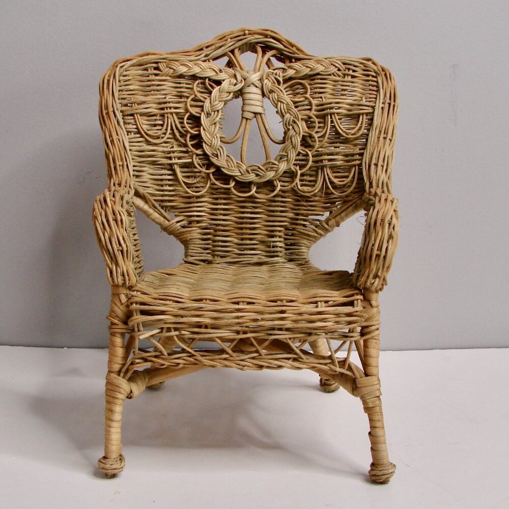 Vintage Wicker Rattan Chair Small Doll Bear Ganz Cottage Collectibles 9.5"